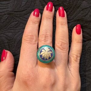 Turquoise and Lapis Lazuli Lotus Round Adjustable ring